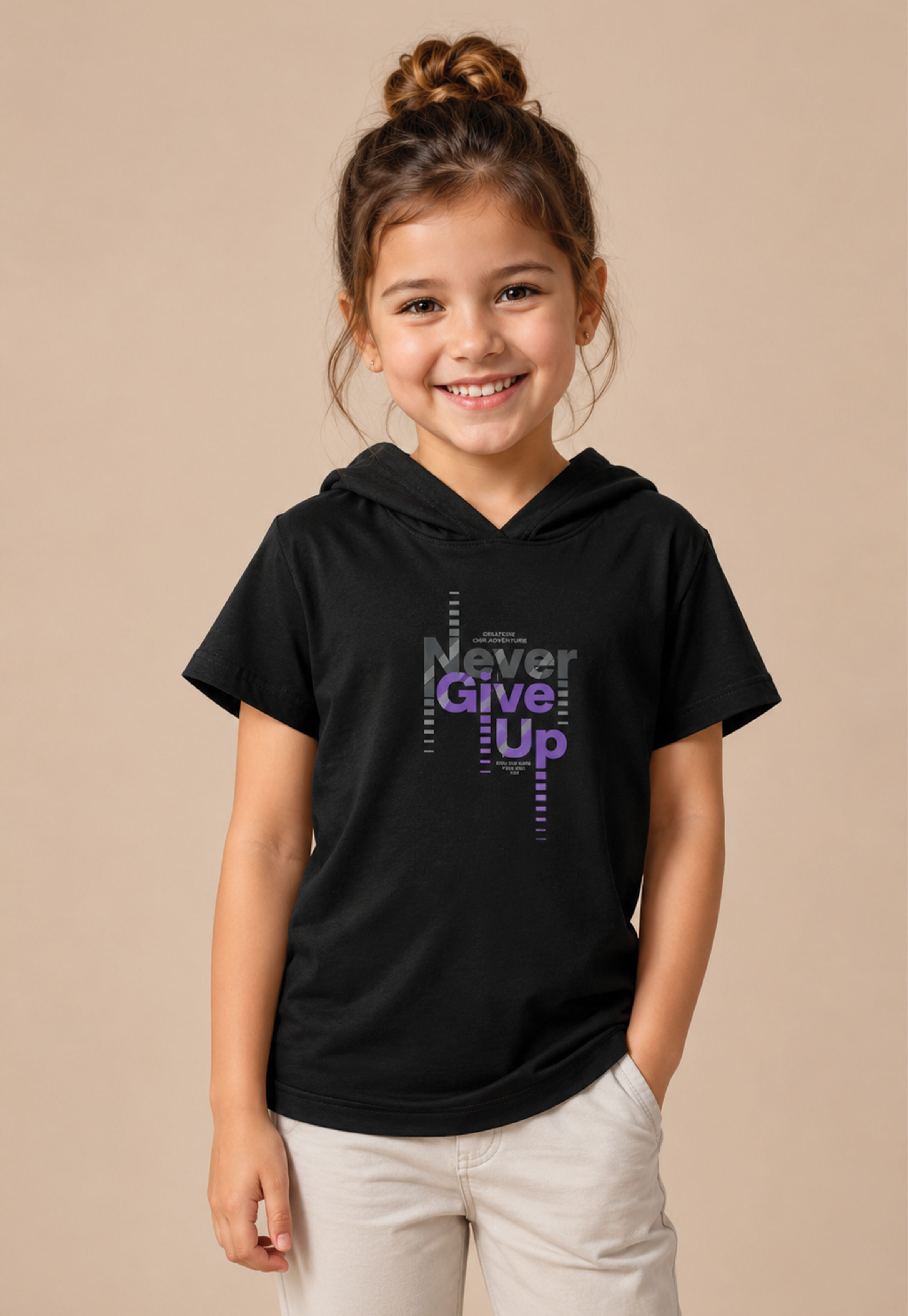 تیشرت کلاهدار دخترانه NEVER GIVE UP