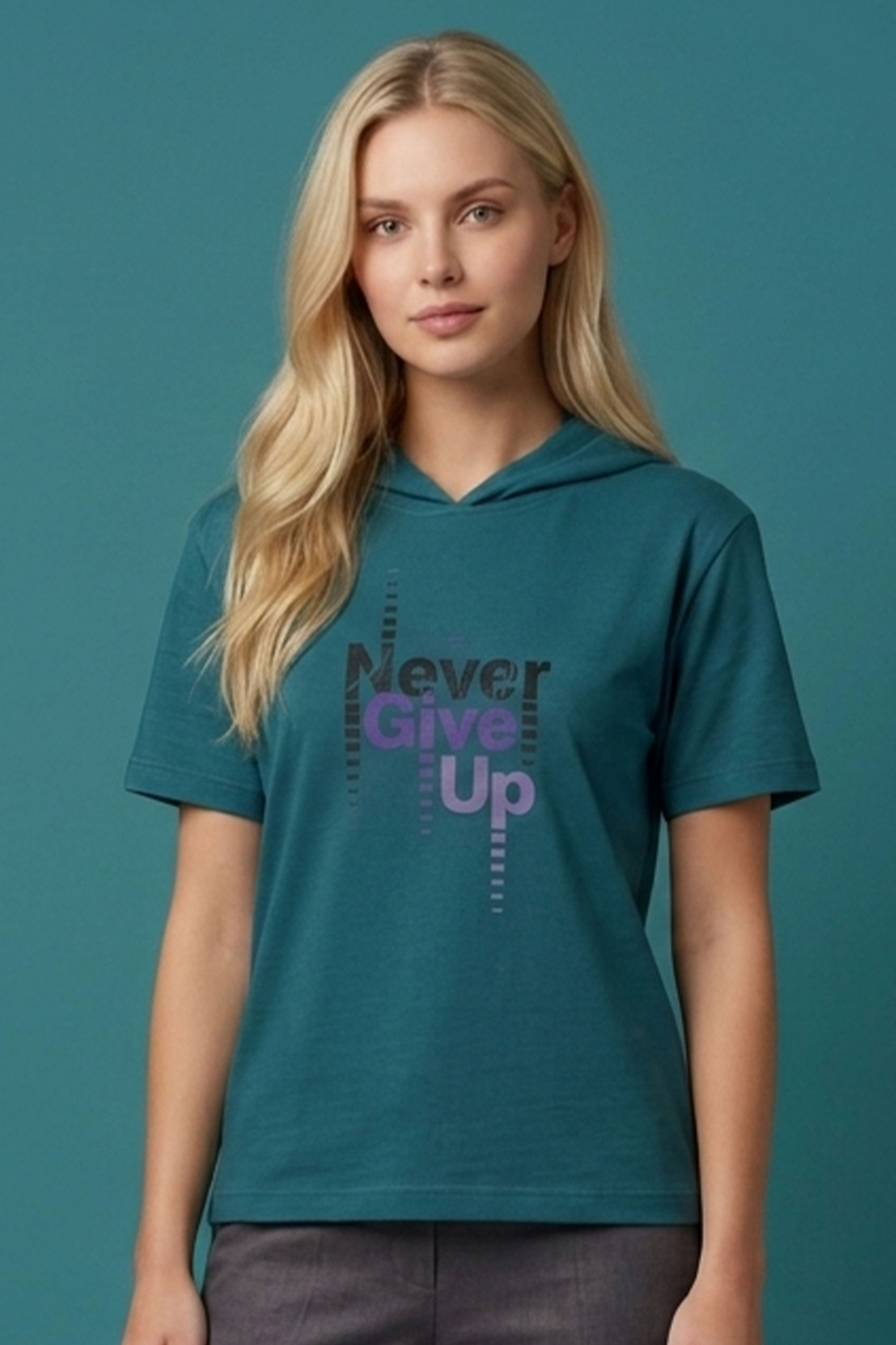 تیشرت کلاهدار زنانه NEVER GIVE UP
